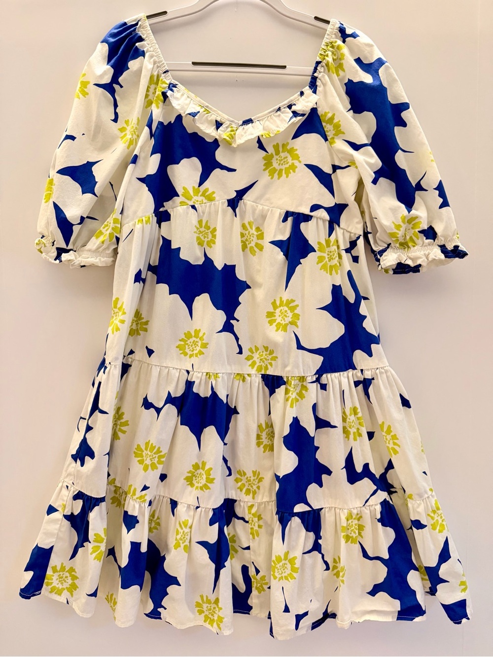 Zara White Tiered Dress with Blue and Lime Floral Print Kids Dress Size 11-12